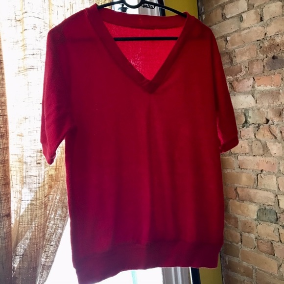 Vintage Red Terrycloth V-Neck Unisex Crew Shirt - Picture 2 of 9